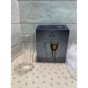 Brooks Brothers Set of 2 Double Wall Beer Glasses 13.9 oz‎ Clear Glass NIB